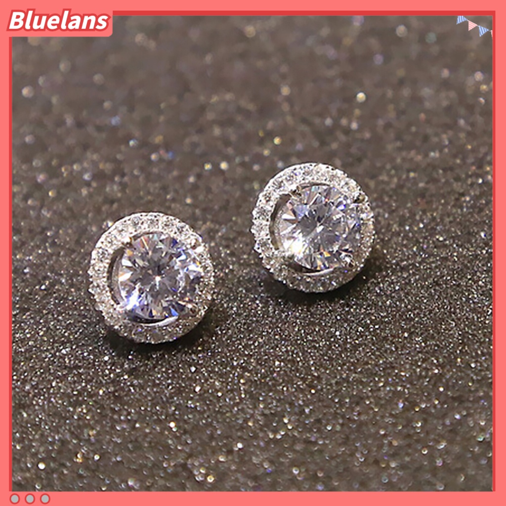 Bluelans Anting Stud Zircon Inlaid Serbaguna Warna Silver Untuk Pernikahan