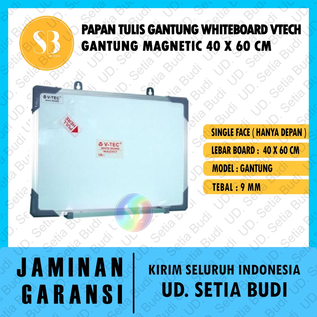 Papan Tulis Gantung Whiteboard Vtech Gantung Magnetic 40 x 60 CM