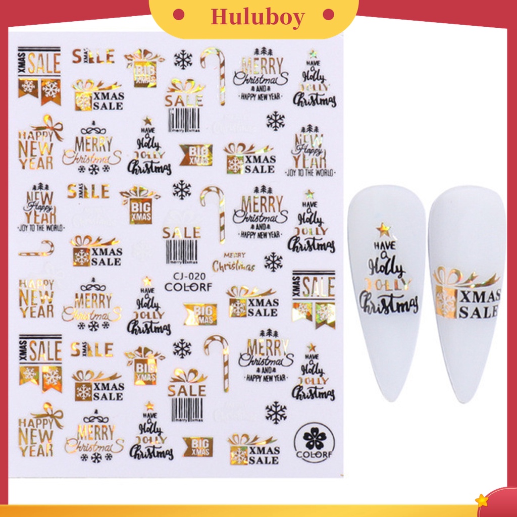 Huluboy Huluboy♡ 3pcs / Set Stiker Kuku 3D Motif Natal Warna-Warni Untuk Manicure