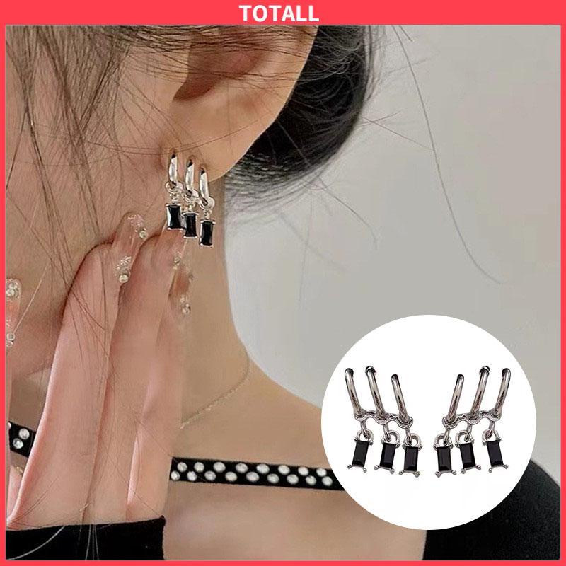 COD Anting Pejantan Zirkon Gelap Wanita Manis Keren Gaya Niche Design Personality Earrings-Totall