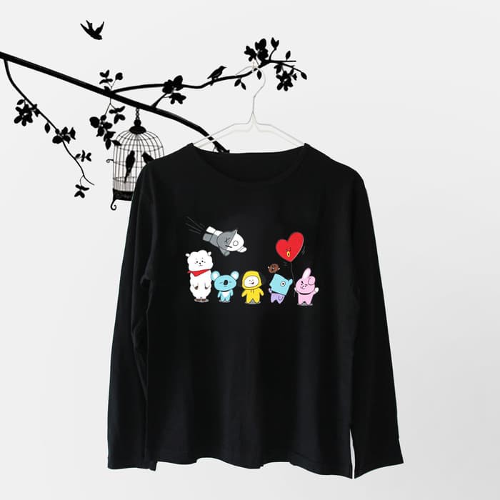 Tumblr Tee / T-Shirt / Kaos Wanita Lengan Panjang BTS BT21 Warna Hitam