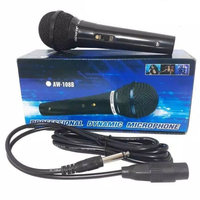 mic kabel aiwa aw 108 free kabel siap pake / mic aiwa aw108/ mic murah/ mic karaoke / cable microphone/ mic legendary / microphone / karaoke ktv pidato senam acara2