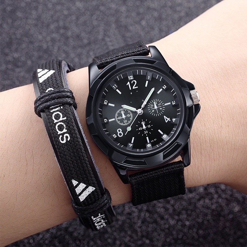 JAM TANGAN PRIA ANALOG HARGA TERMURAH FASHIONJAM TANGAN PRIA MEN COOL WOMEN COUPLE NYLON M51-M135-Hitam
