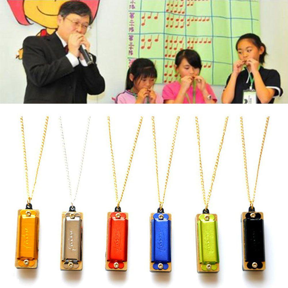 NEEDWAY Liontin Harmonika Mini Campur Warna Acak Halus Anak Kids Hadiah Musik Perhiasan Rantai Kalung