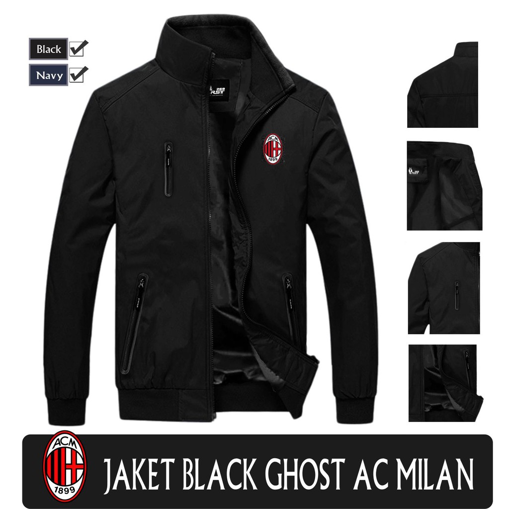 JAKET BOLA PARASUT JAKET BLACK GHOST AC MILAN