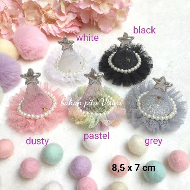 Topi Tulle Star Kerucut Mutiara