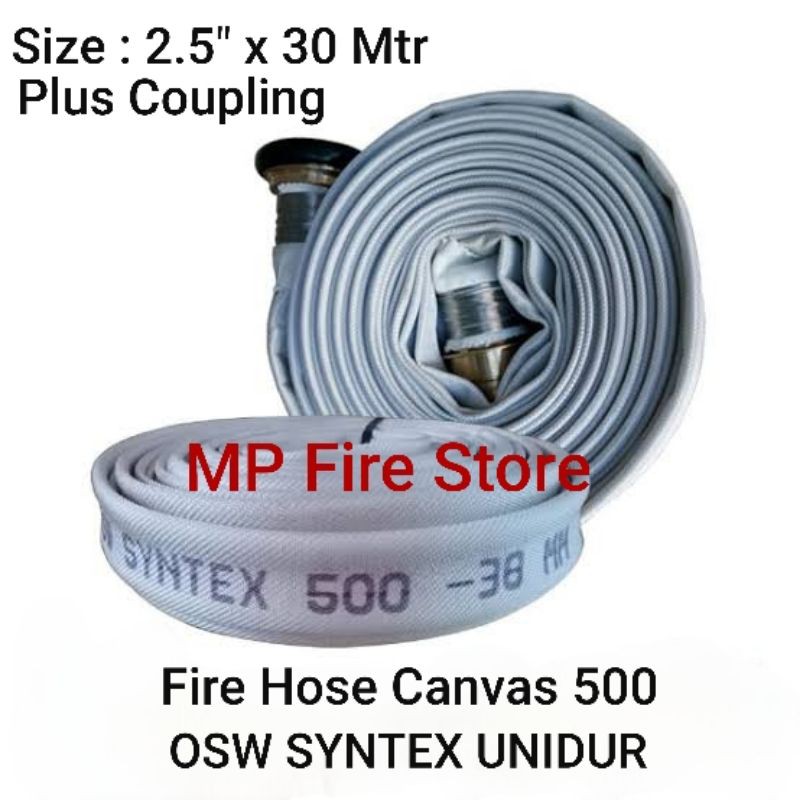 

Fire Hose Canvas 2.5 X 30 M OSW SYNTEX 500 UNIDUR Selang Pemadam Putih