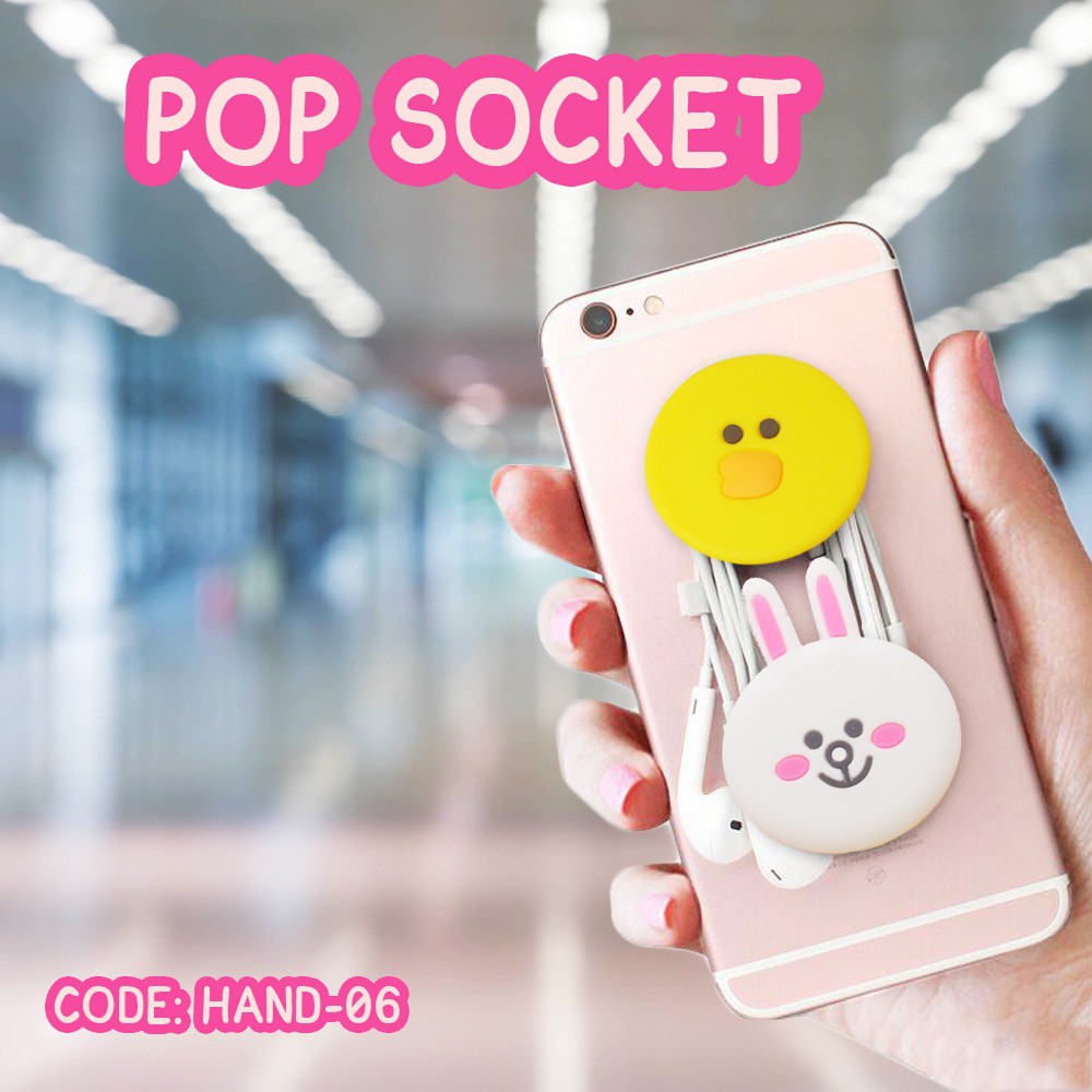 Popsocket 3D Karakter LINE dan EMOJI . Popsockets PVC Motif . Finger Grip Stand Phone . HAND-06