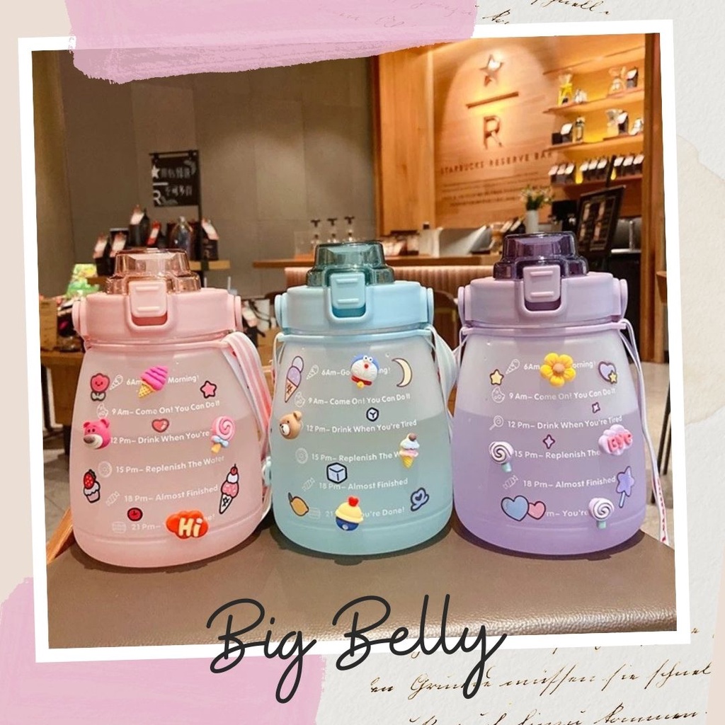 Botol Minum Anak Motivasi Penanda Waktu Big Belly 1300 ML Tali Gendut Stiker