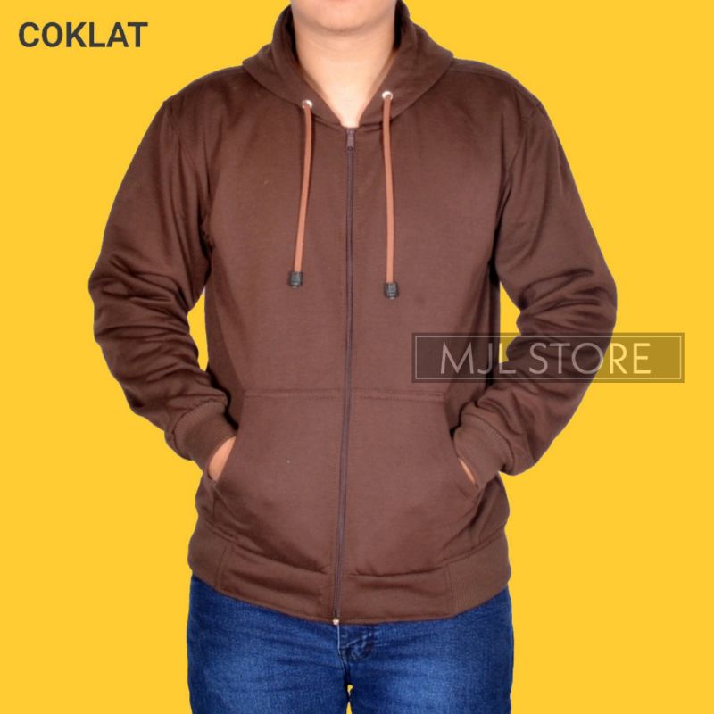 (promo) Jaket zipper polos L,XL,XXL pria wanita coklat mjl store