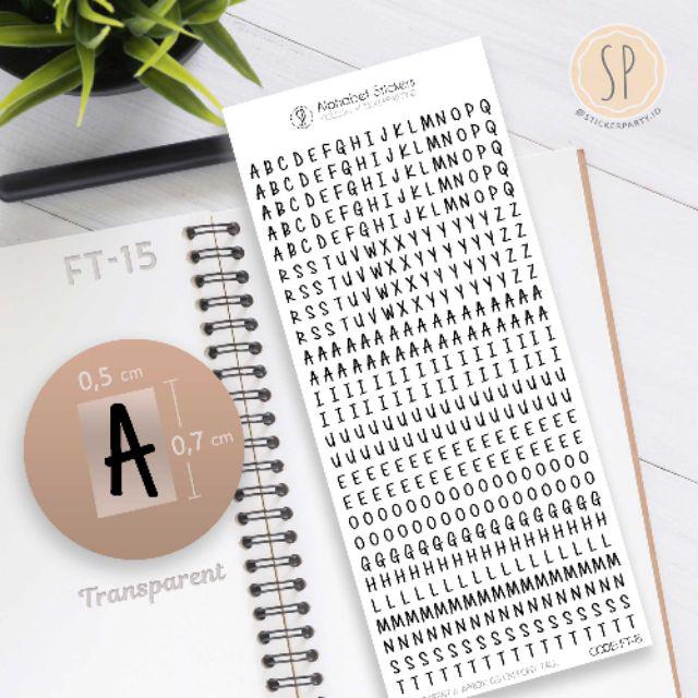 [Sticker Party] 442pc Stiker Huruf Aesthetic Huruf Besar Stiker Bujo Alfabet Agenda Ukuran Kecil 0,5-FT15 (Transparan)