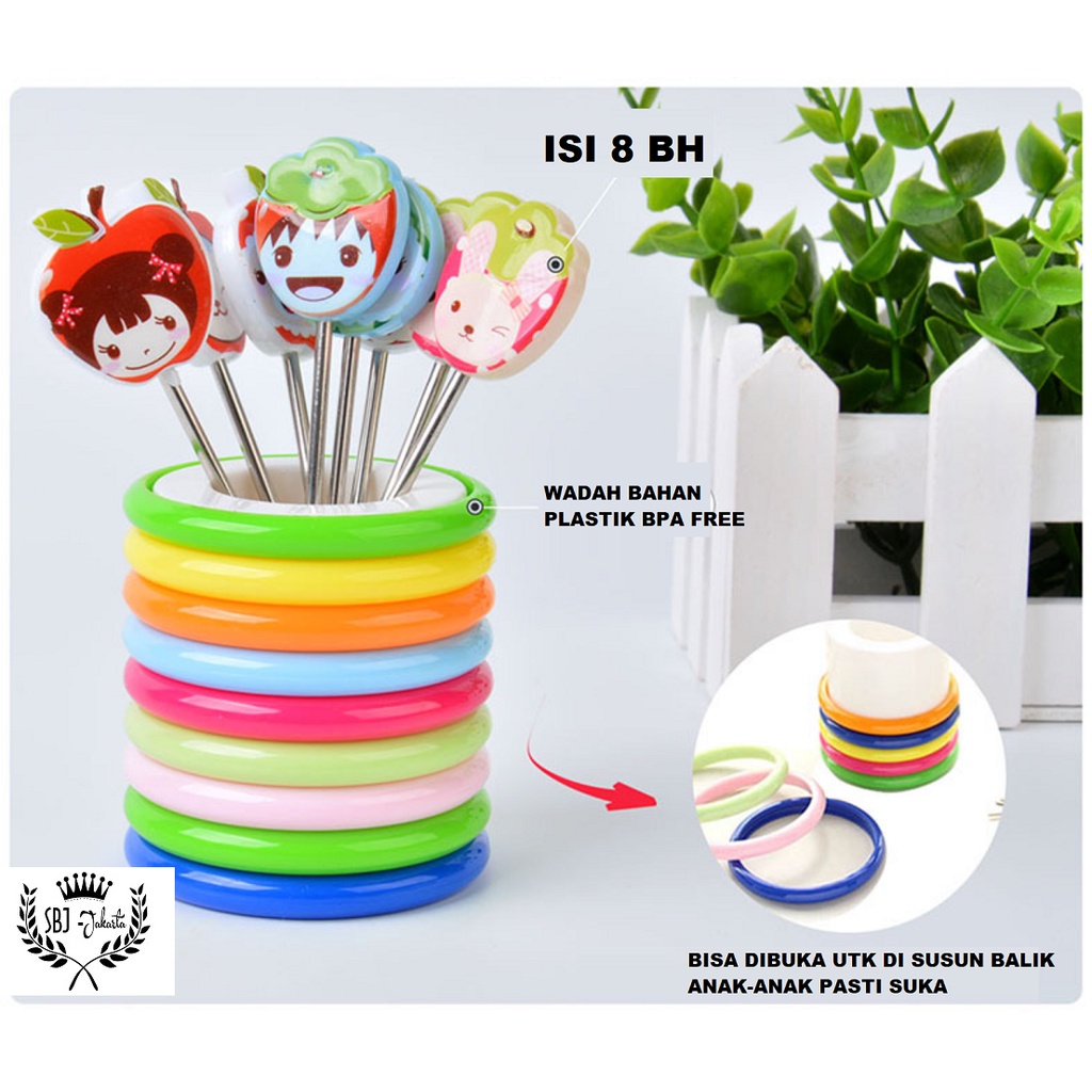 RAINBOW Garpu buah mini Stainless 304 Tusuk buah - MOTIF RANDOM