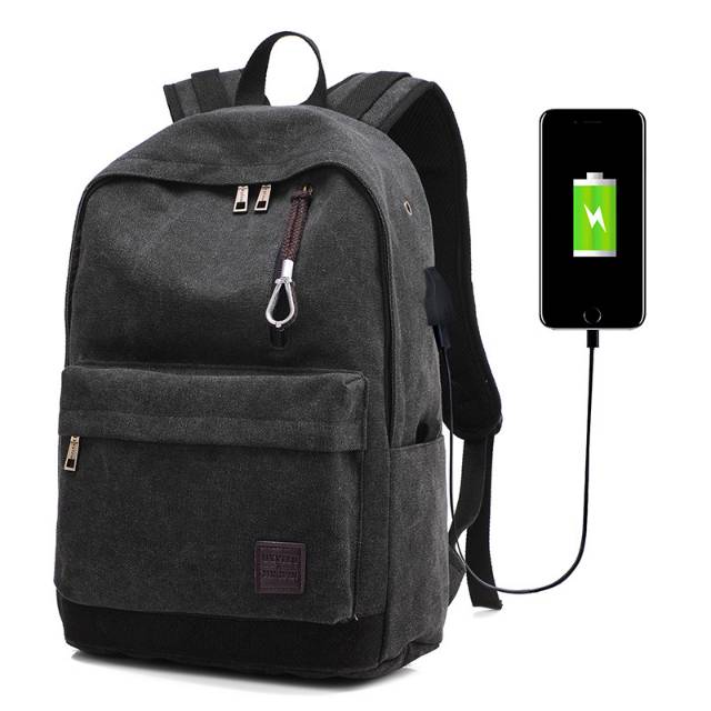 Tas ransel backpack Tas Sekolah pria wanita kanvas import with usb port Original DXYIzu bag