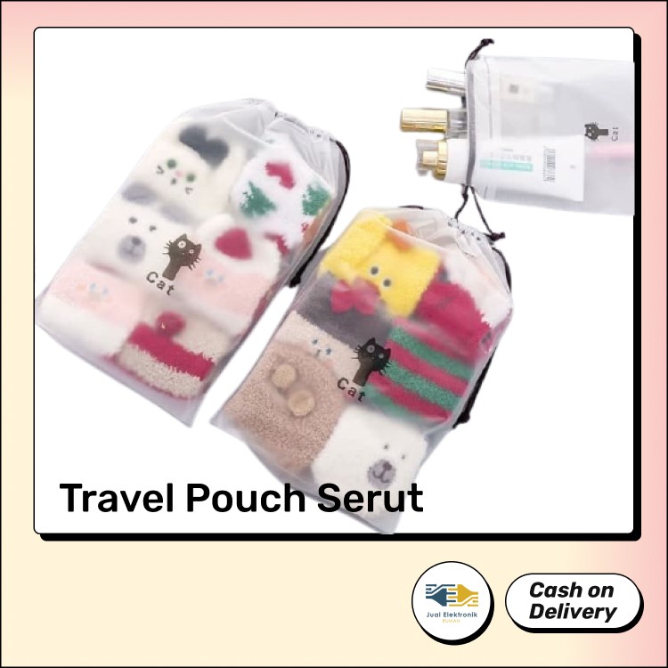 Travel Pouch Kosmetik Serut Transparant Serbaguna