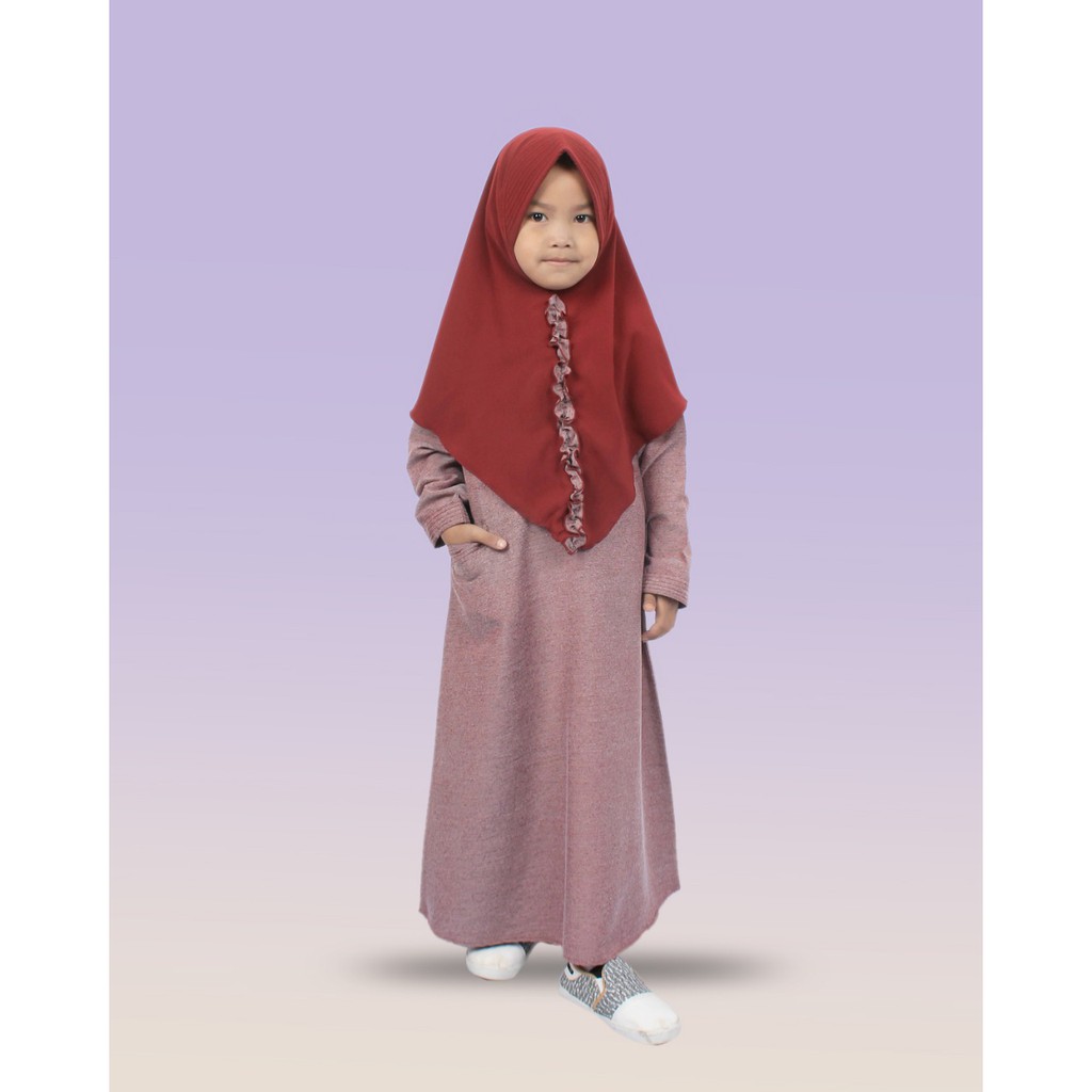 Salim Moslem –BARU!!! Busana Muslim/Gamis Anak Perempuan Daily Triji Set Kerudung Wolfis USIA 1-10TH