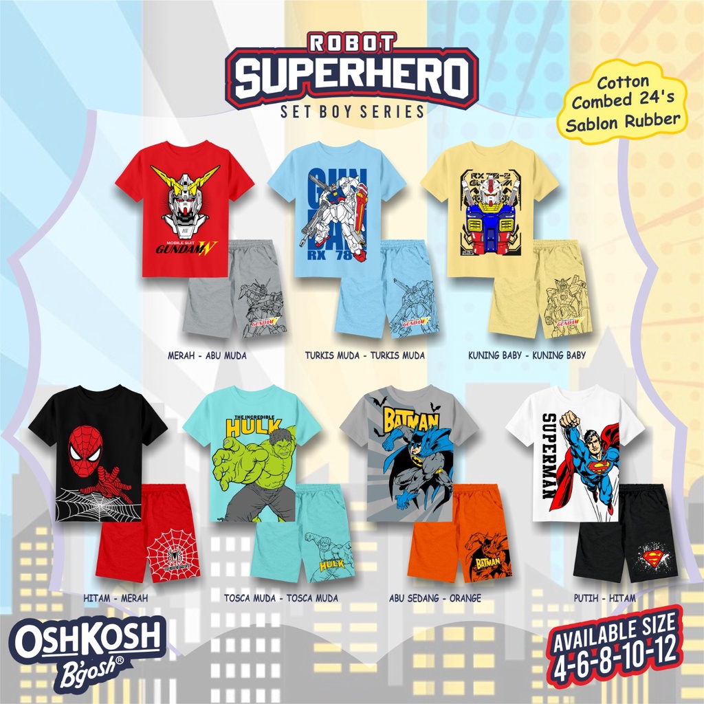 SETELAN ANAK LAKI LAKI MOTIF ROBOT SUPERHERO 4 - 12 TAHUN