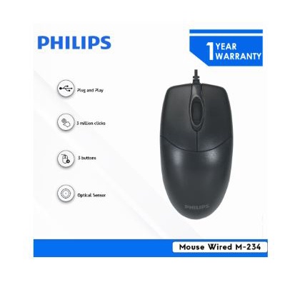 Mouse philips wired usb 2.0 optical 1000dpi 3d for office gaming pc cpu laptop m-234 m234 spk7234