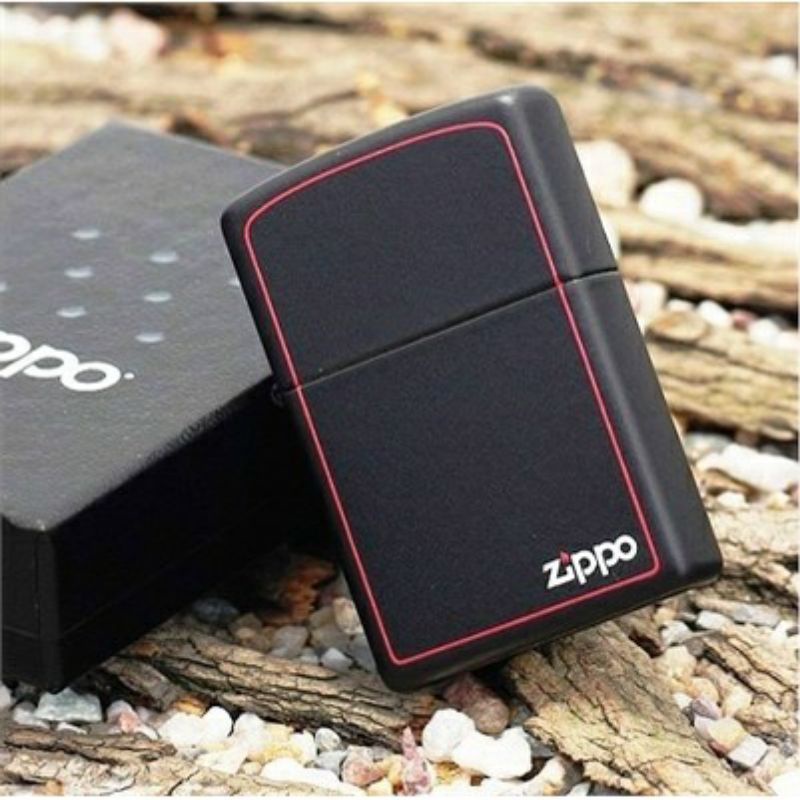 Korek Api Zippo Matte Hitam List Merah Grade Ori