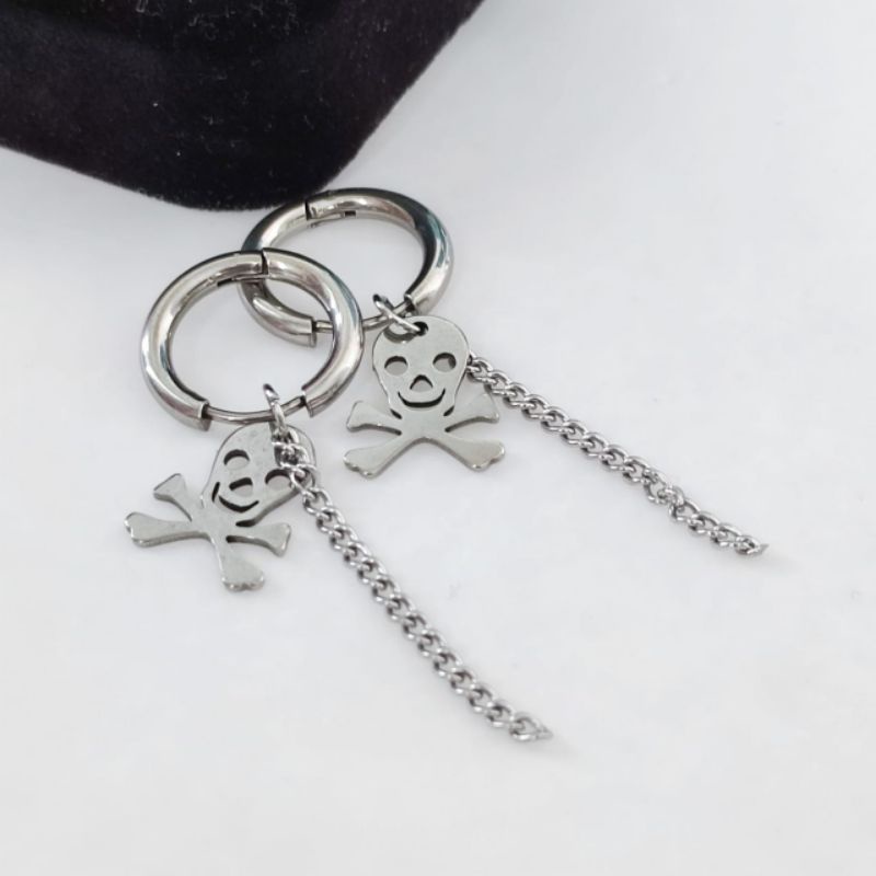 Anting Tusuk Jurai Rantai Salib Anting Metal Titanium Warna Silver