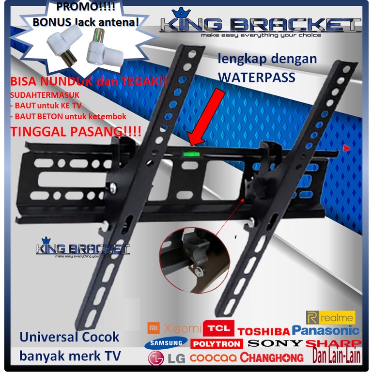 FREE GIFT!! Bracket TV IMPORT!! 21&quot; s/d 55&quot; Universal 55 50 43 42 40 32 24 21 inch Cocok Banyak Merk TV Bracket tv braket tv  Breket tv Briket tv Brackettv Brakettv Brekettv Brikettv GARANSI COCOK!!