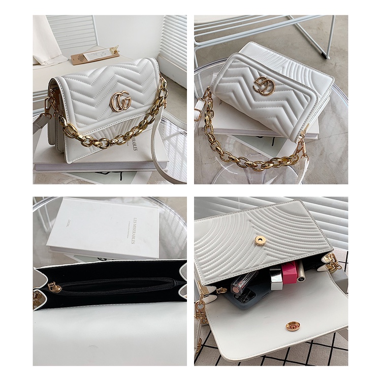 BJ210120 - BLACK/GREEN/KHAKI/PINK/WHITE/YELLOW - TAS SLEMPANG MODEL CHAIN RANTAI BESI ELEGAN STYLISH IMPORT TERMURAH TERBARU TERLARIS BAGSTORE JAKARTA FASHION WANITA CR7515 JT10120