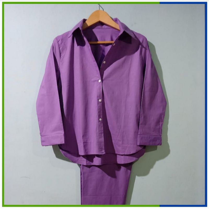 Setelan Kemeja Lilac - Kemeja Wanita Warna Lilac  Setelan Kemeja Celana Panjang