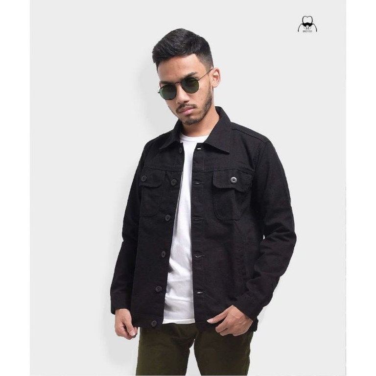 BREY.CO Chester Jacket Black 2 0 Canvas Solid Jaket Pria Jaket Jeans Pria Jacket - Amerta Company
