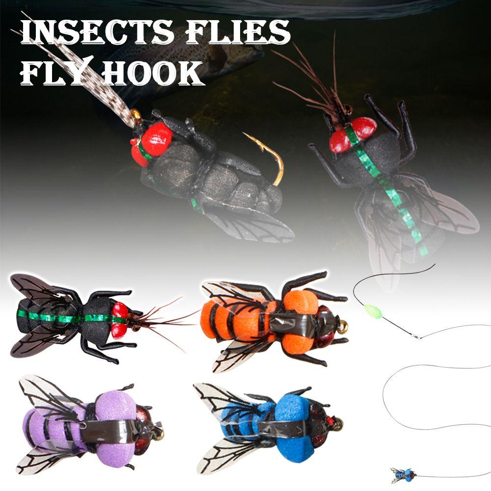 Preva 2pcs Serangga Lalat Fly Hook Portable Bionic Bee Serangga Engkol Mengambang Umpan Umpan
