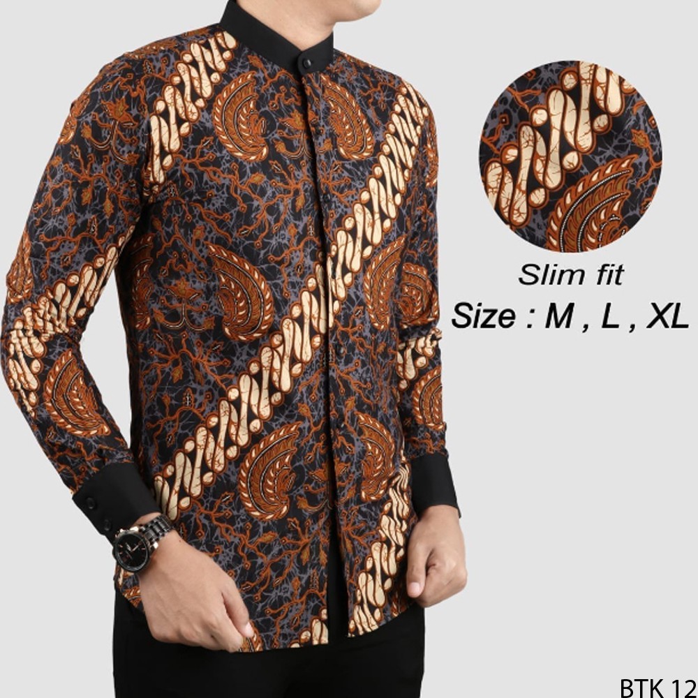 Baju Koko Kerah Shanghai Slimfit Panjang Motif Batik - BTK (COMB)