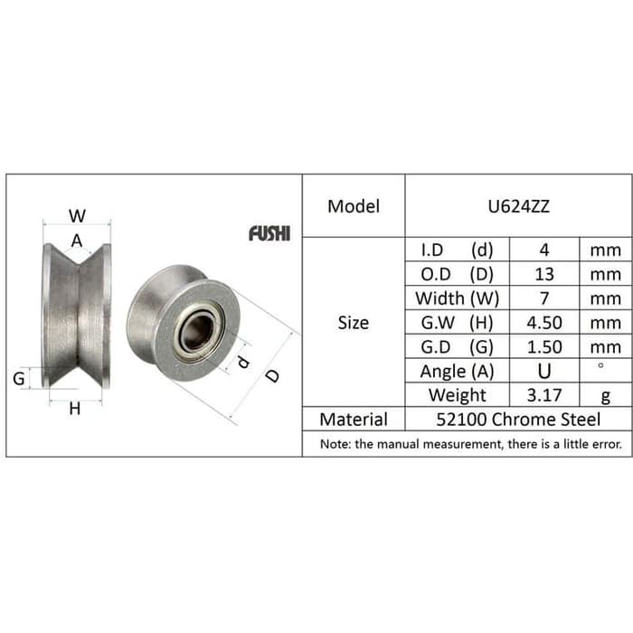 u624zz Bearing Groove Ball Bearing Untuk Rel Linear M6 4x13x7 mm