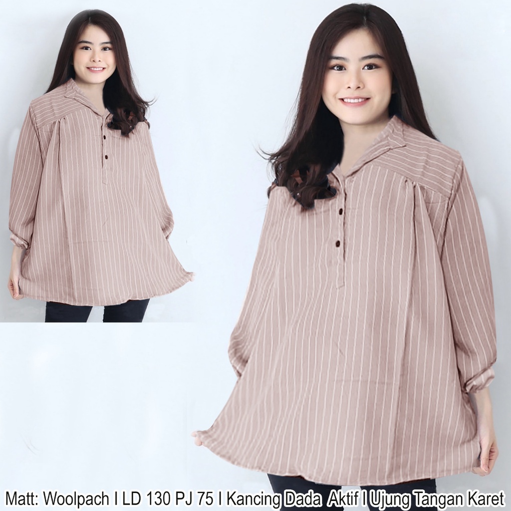 ISF [COD] + [GRATIS ONGKIR]  Blouse Jumbo Revo Atasan Lengan Panjang BIG SIZE XXXL LD 130 CM P 75 CM-Mocca Putih