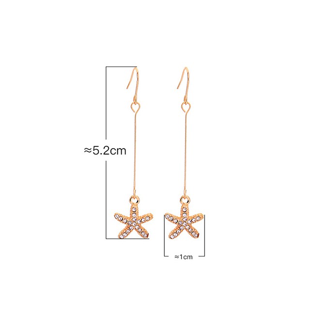 LRC Anting Gantung Fashion Long Starfish Alloy Diamond-studded Small Starfish Earrings F92087