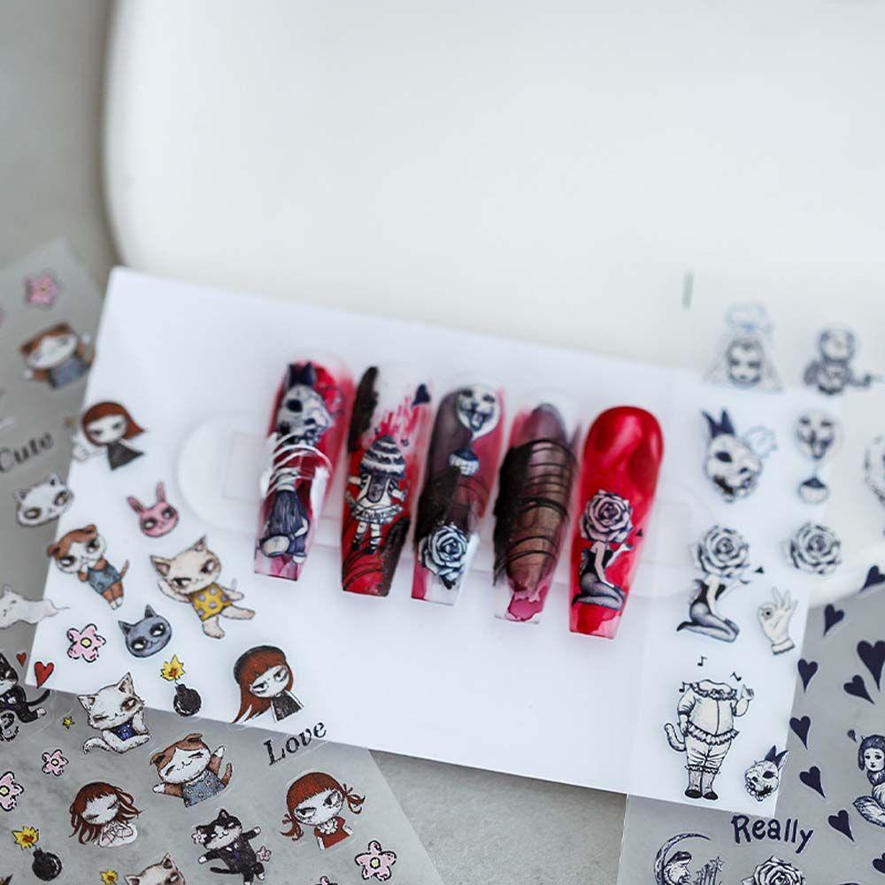 AUGUSTINA Agustina Halloween Stiker Kuku Fashion Kupu-Kupu Castle Skeleton Nail Art Dekorasi