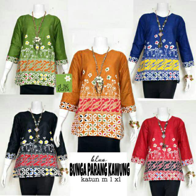 Blus Bunga Parang Kawung Blouse Batik Atasan Warna Seragam Kantor Kerja Asli Solo Muslim Cantik