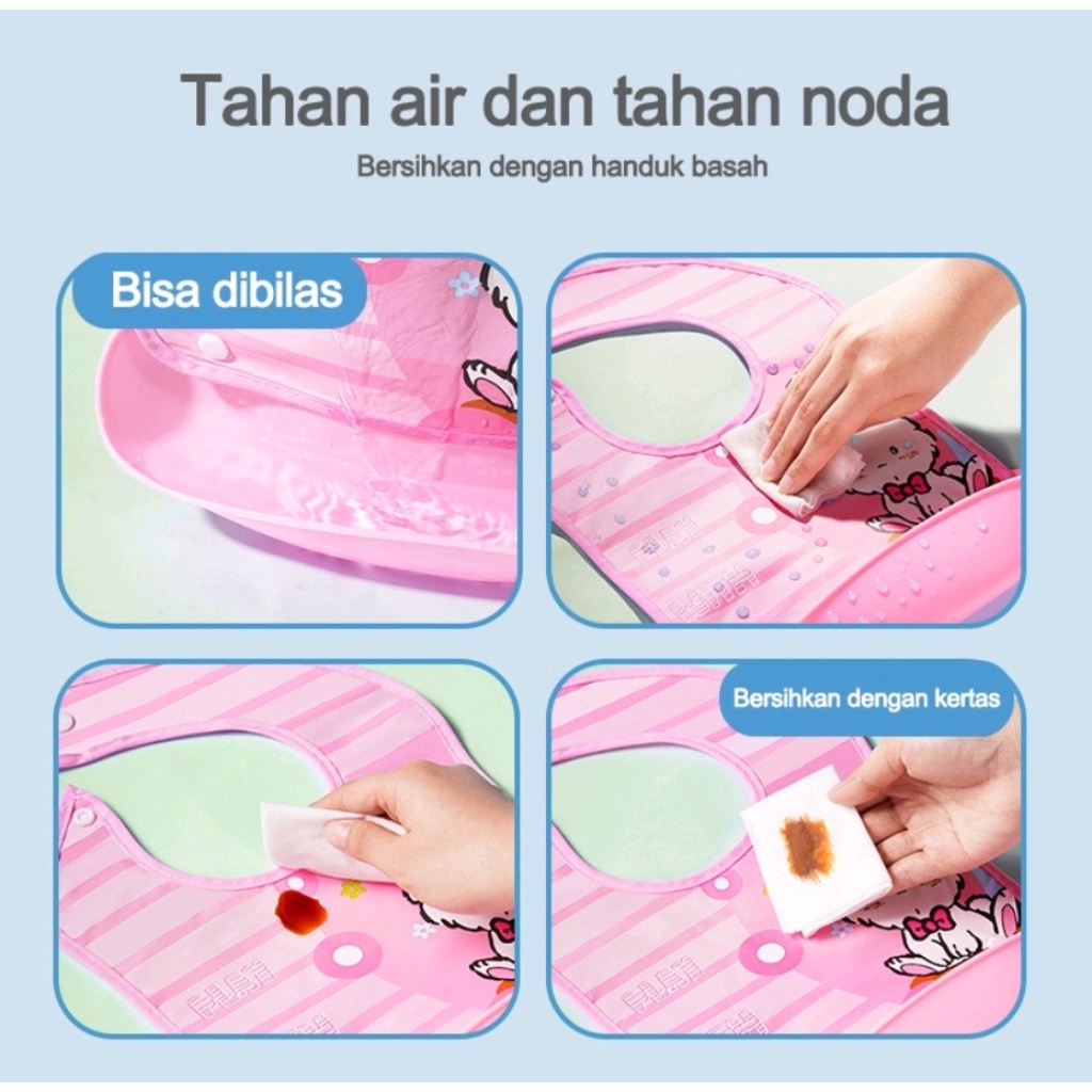 CELEMEK MAKAN BAYI / SLABER BABY WATERPROOF / BIB SILIKON / CELEMEK WADAH ANTI KOTOR (IP)