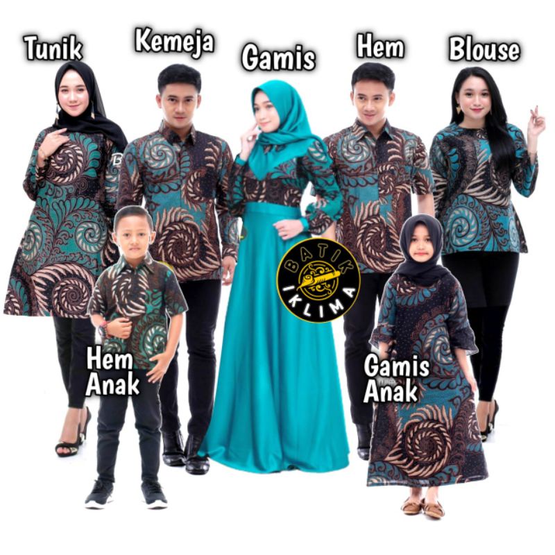 BATIK COUPLE PUSER TOSKA - Baju Batik Keluarga Sarimbit kombinasi / Batik Kondangan Keluarga Terbaru