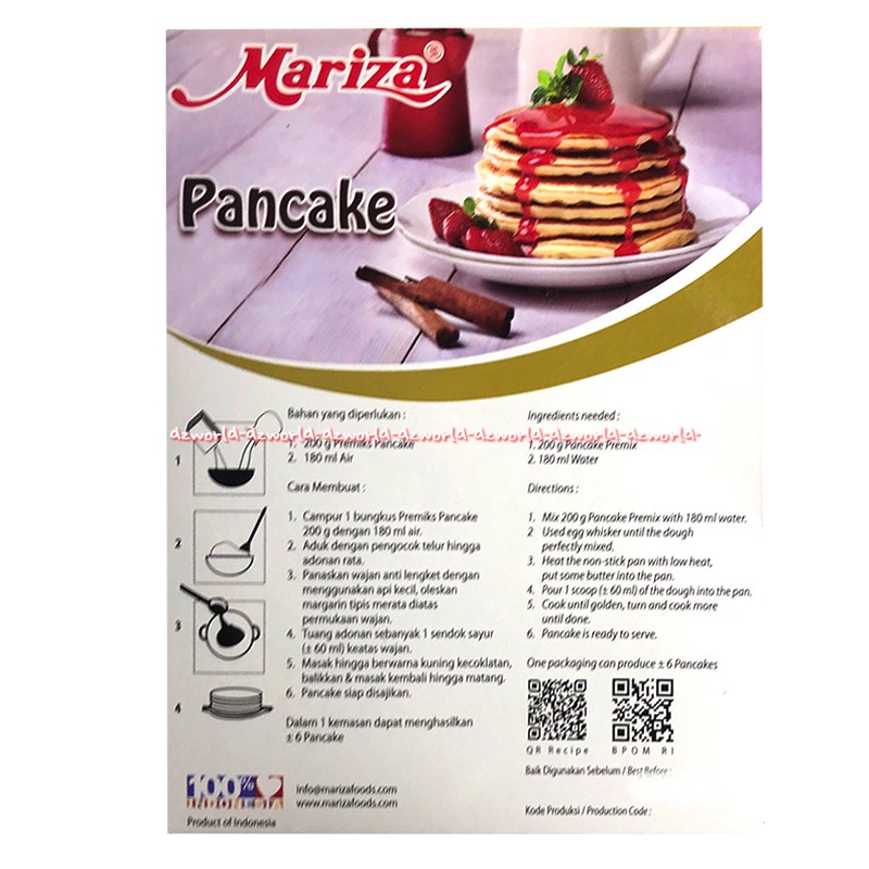 Mariza Pancake 200gr Tepung Premiks Pankek Tepung Instan Membuat Pancake Serabi