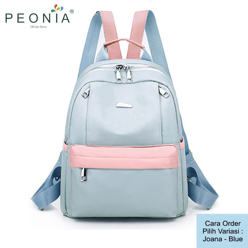 Peonia PNA JOANA Ransel Korea Tas Wanita Punggung Import Kantor Kerja Sekolah Kuliah Outdoor Trendy Fashion Style Travel Casual Backpack Anak Remaja Perempuan Selempang Cewek Bag-Blue