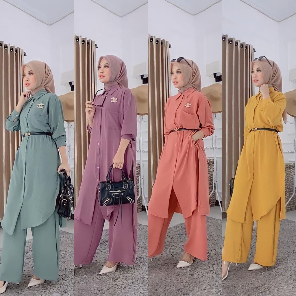 COD || New Set Long Tunik Sabrina || Setelan Baju  Tunik Dan Celana Wanita || Ready Ukuran Jumbo LD125cm || One Set Tunik Sabrina Viral Kekinian(GRATIS IKAT PINGGANG))