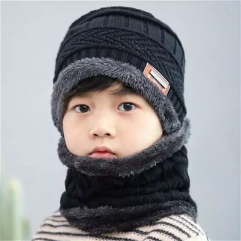 Topi Kupluk Rajut Anak Beanie dan Syal Set / Kupluk Beanie Anak / Topi Kupluk Set Anak