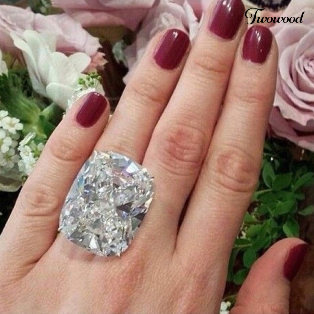 Cincin Jari Cubic Zirconia Bentuk Persegi Besar Untuk Wanita