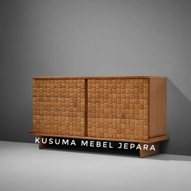 Meja Konsul Nakas Laci Kayu Jati Model Anyam (Panjang 150cm)