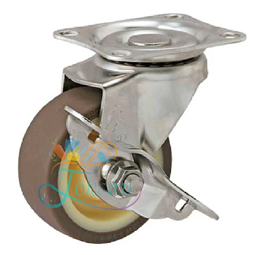 Roda Trolly / Troli / Troly PU 2,5&quot; Inch Rem Kunci ( Swivel Brake ) Hammer
