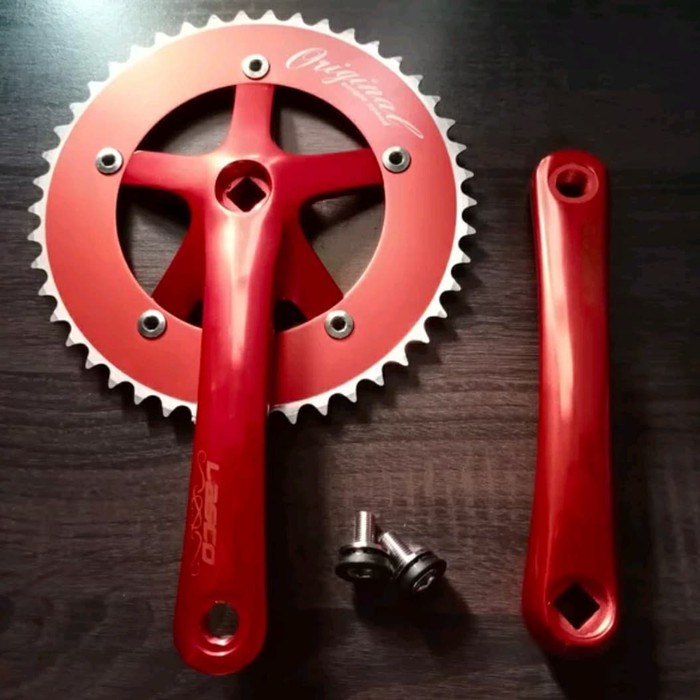 Crankset Lasco Crank Fixie Fixed Gear Sepeda Lipat Merah