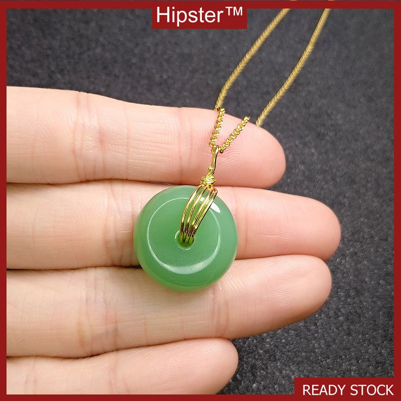 Retro Classic Fashion 24K Gold Jade Simple round Pendant Necklace