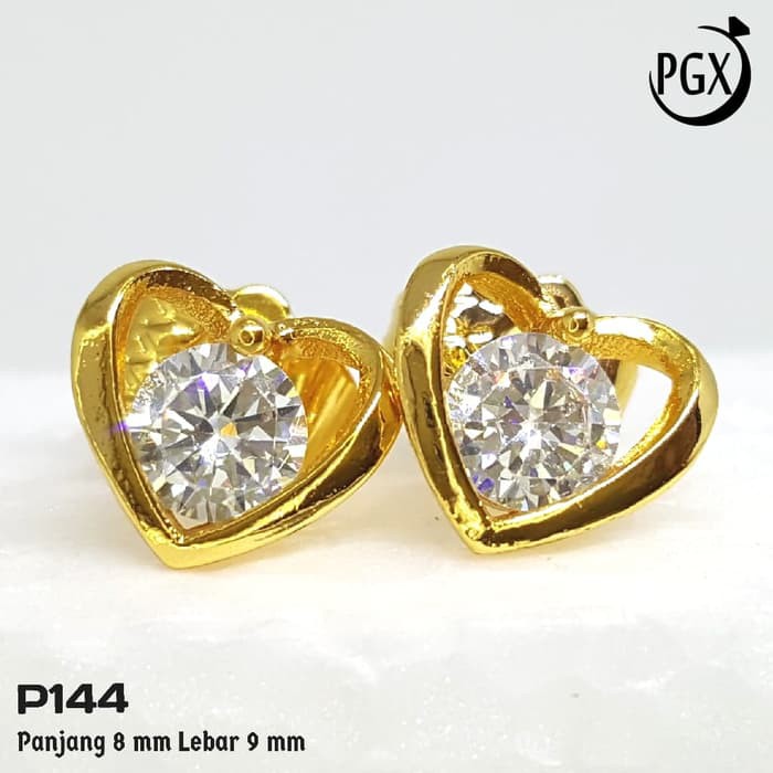 LMX P144 Anting Tusuk   Giwang Mata Satu Emas Berlian   Perhiasan Xuping