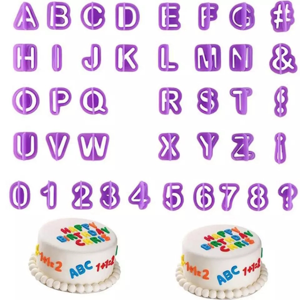 Cetakan Fondant Angka Huruf Stamp Plastik Kue Cookie Cutter 40 Pcs 1 Set Alphabet