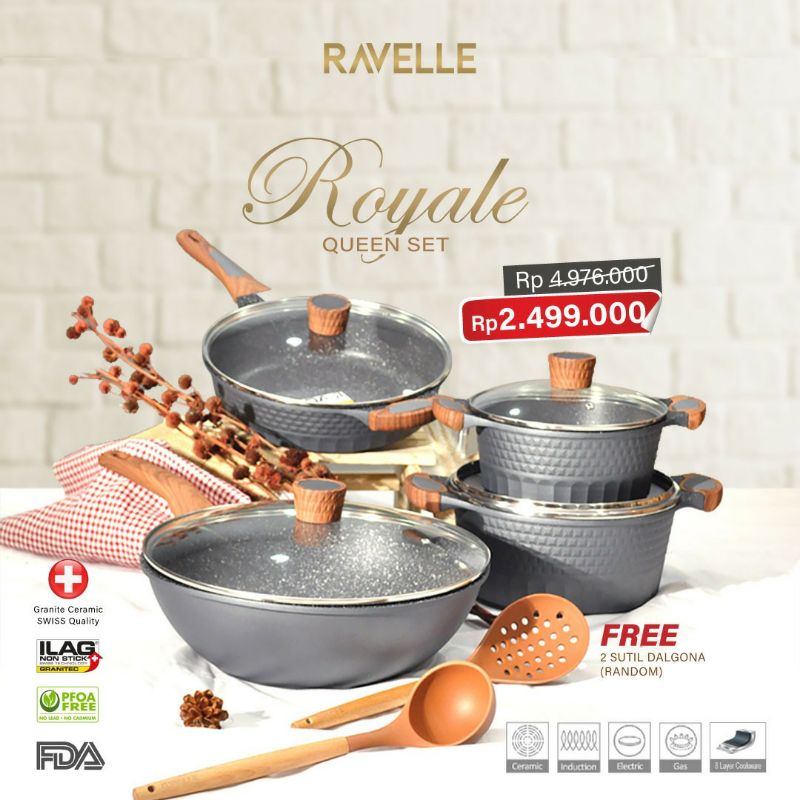 RAVELLE QUEEN ROYALE SET/Panci/Wok/Frypan/Cookware 1Set ILAG GRANITE