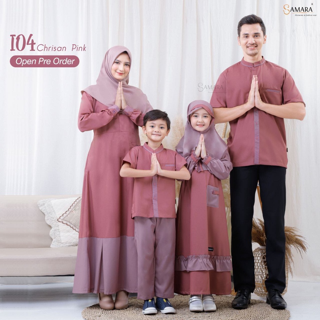 SARIMBIT KELUARGA SAMARA I04 CHRISAN PINK KATUN TOYOBO SERAGAM LEBARAN COUPLE OPEN AGEN RESELLER DRO