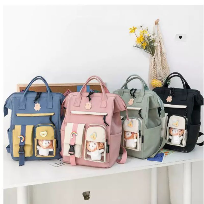 HOT SALE 15 PROMO TAS IMPORT MODEL TERBARU GRATIS PIN DAN GANTUNGAN BONEKA/TAS SEKOLAH IMPORT MODEL TERBARU/ TAS IMPORT MODEL TERBARU FREE PIN BROS DAN GANTUNGAN BONEKA LUCU